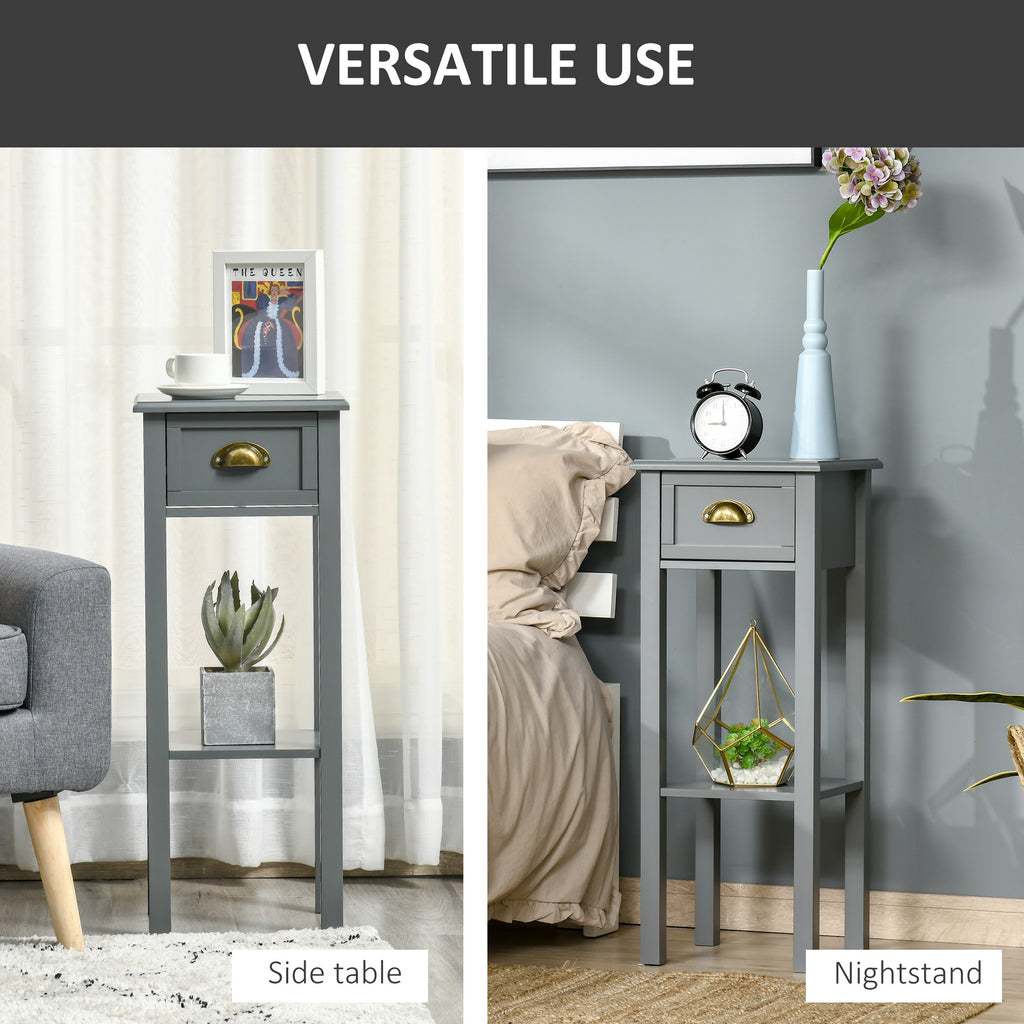 2-Tier Tall Side Table — Nightstand End Table with Drawer & Bottom Shelf for Living — product image 2