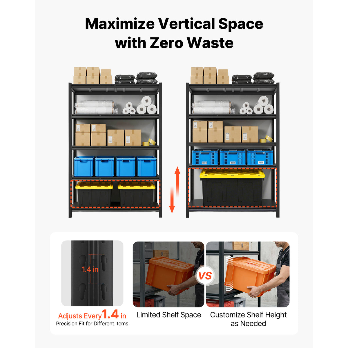 Storage Shelves, 5-Tier Adjustable, 3000 Lbs Capacity, Heavy Duty Garage Storage Shelving Unit, Metal Utility Rack Shelf, For Garage Workshop Warehouse Basement, 48.43" W X 20.55" D X 71.38" H — product image 2
