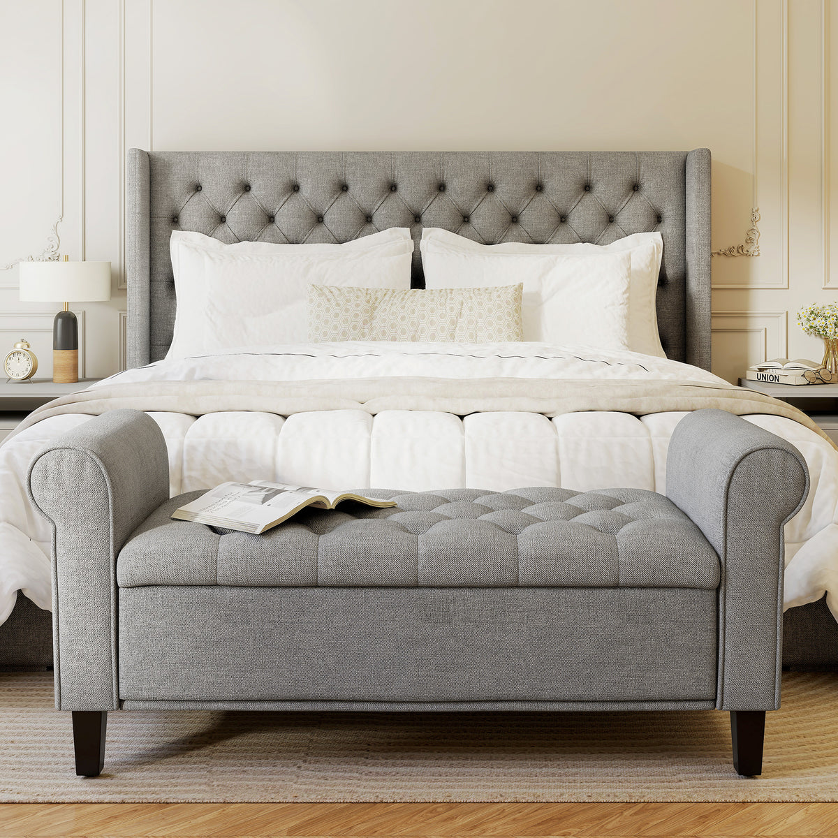 50 Inches Storage Ottoman — End of Bed Bench with Rolled Arms — product image 3