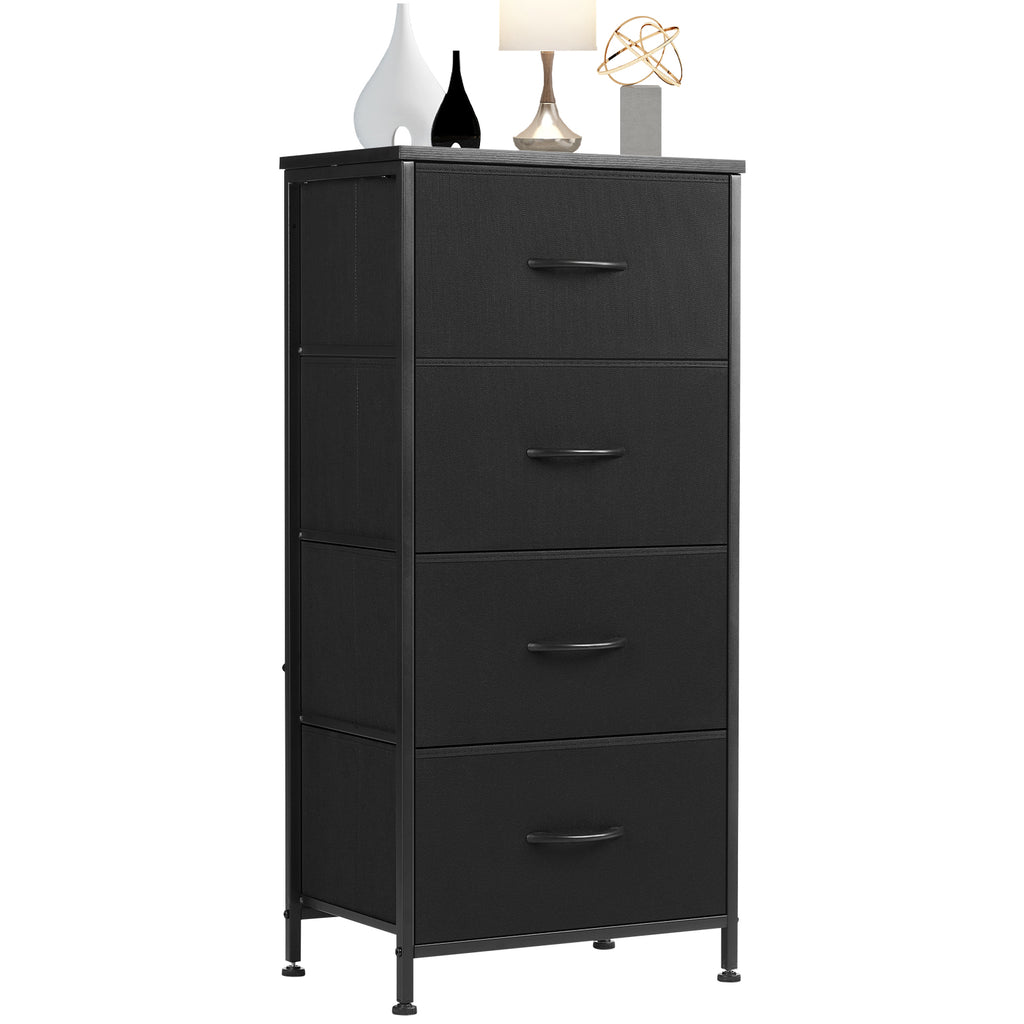 Black four-drawer fabric dresser