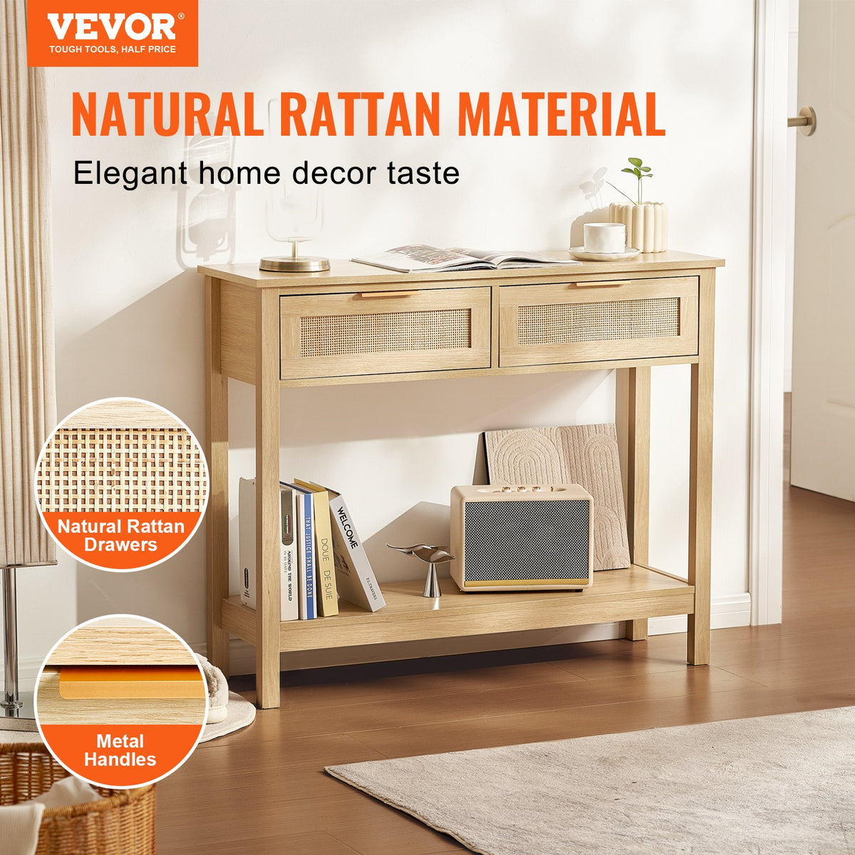 Rattan Console Table with 2 Storage Drawers — product image 3