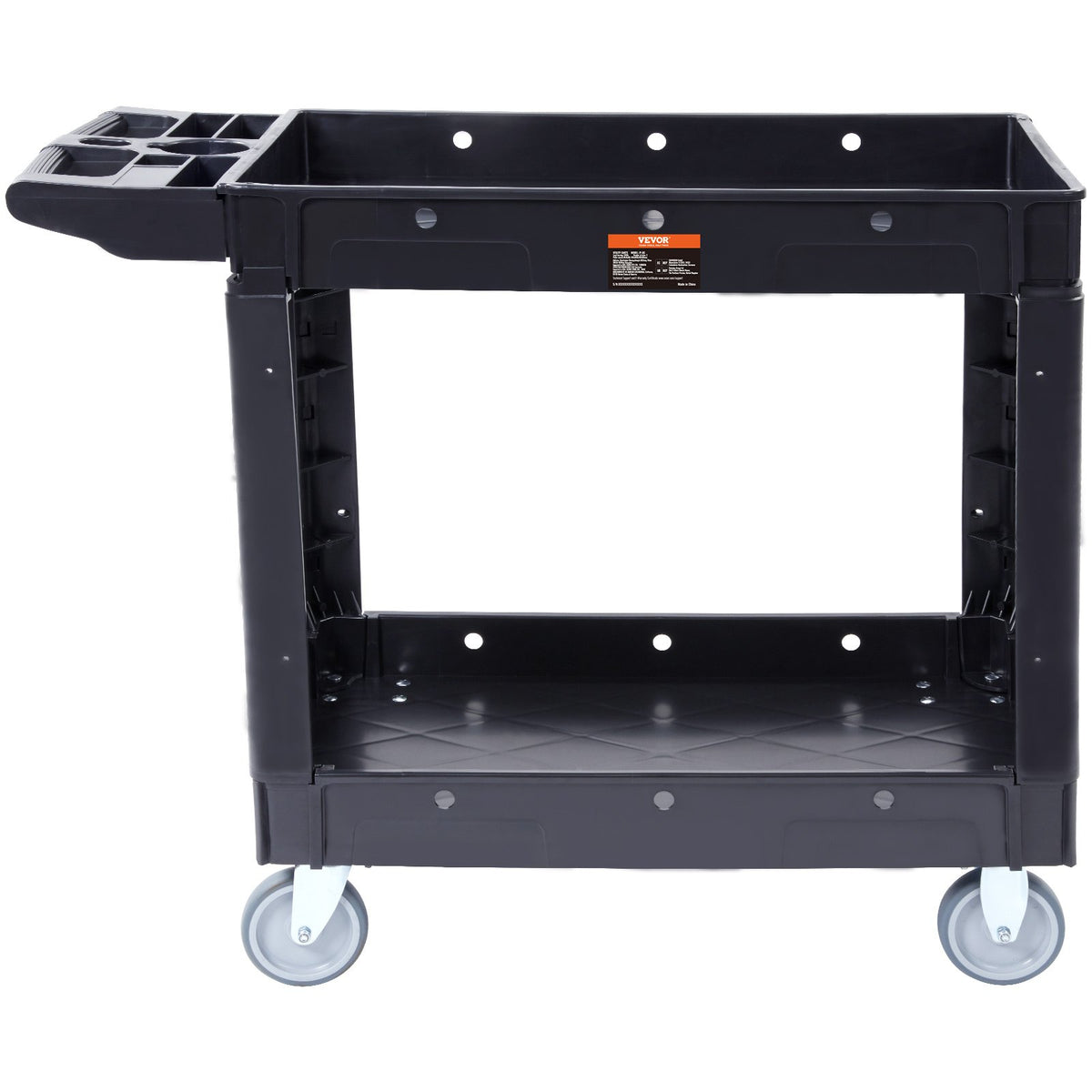 Utility Service Cart, 2 Shelf 550LBS Heavy Duty Plastic Rolling Utility Cart With 360° Swivel Wheels, Medium Lipped Shelf, Ergonomic Storage Handle For Warehouse/Garage/Cleaning/Office — product image 1