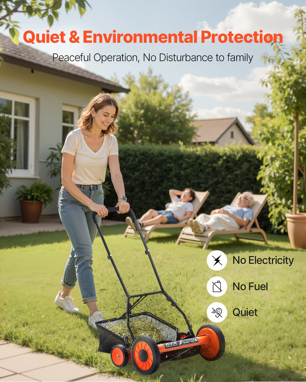 Manual Push Reel Lawn Mower 5-Blade Adjustable Height Grass Catcher 4 Wheels — product image 3