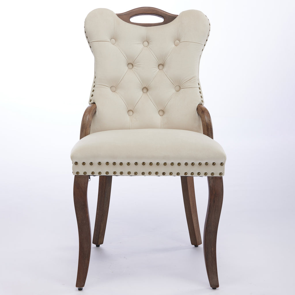 Velvet Dining Chair with Handmade Tufted Trim — Solid Wood Handles on Top and Sides — product image 2