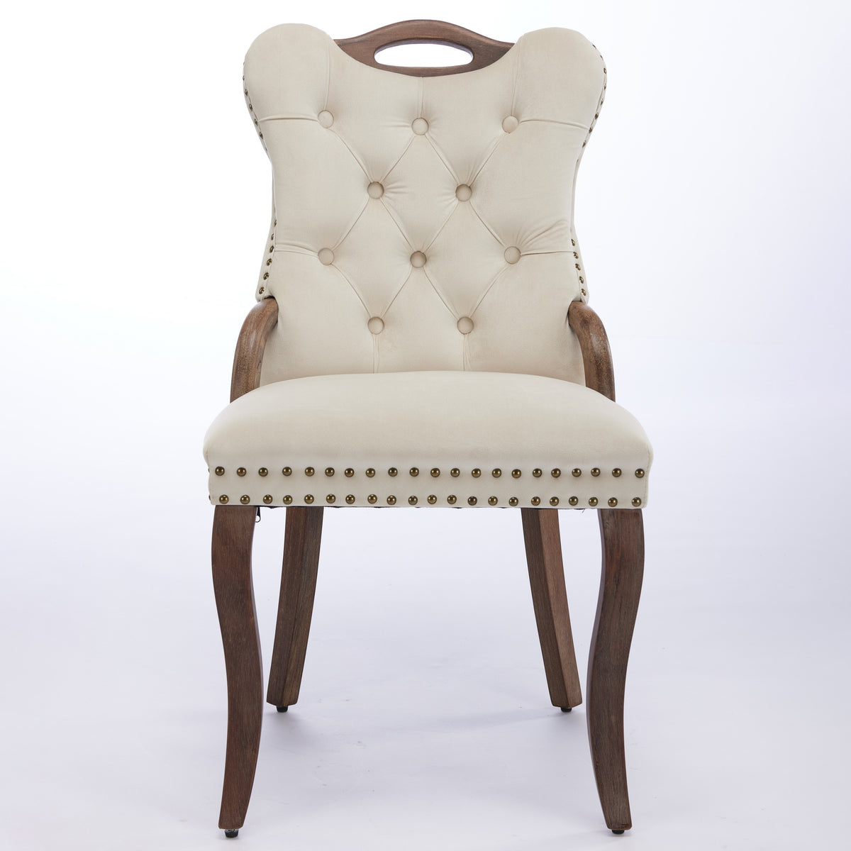Velvet Dining Chair with Handmade Tufted Trim — Solid Wood Handles on Top and Sides — product image 2