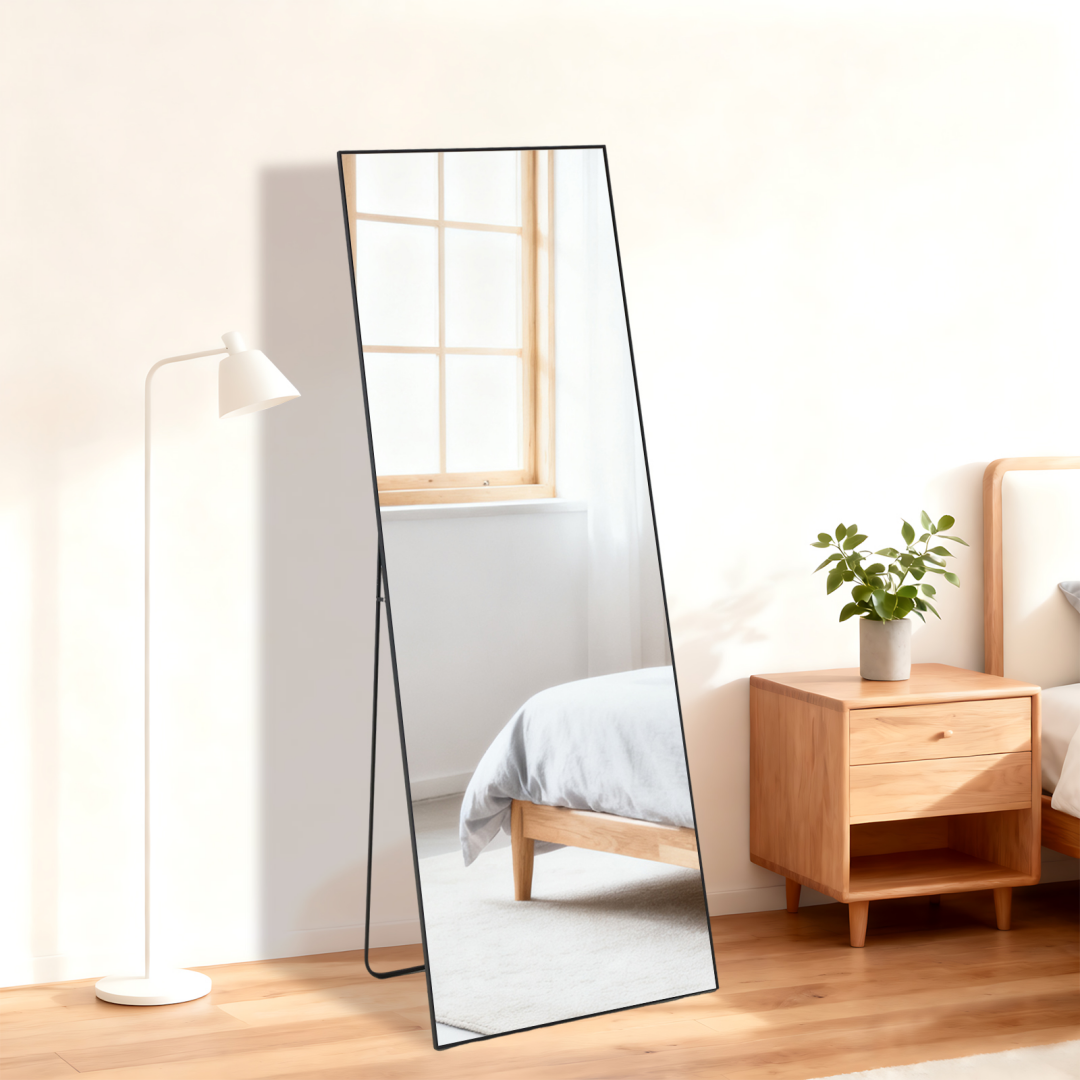 Black rectangular full-length mirror