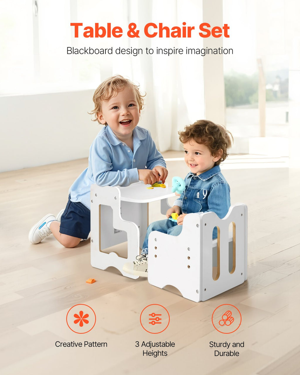 Montessori Weaning Table And Chair Set, 3 In 1 Wooden Toddler Table And Chairs With Chalkboard, Adjustable Height Montessori Table For Ages 1-5, Ideal For Drawing, Reading, Eating - White — product image 3