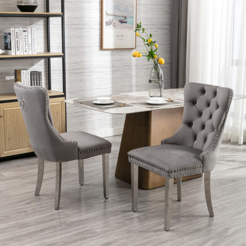 High-end Tufted Solid Wood Contemporary Velvet Upholstered Dining Chair With Chrome Stainless Steel Plating Legs,Nailhead Trim — product image 3
