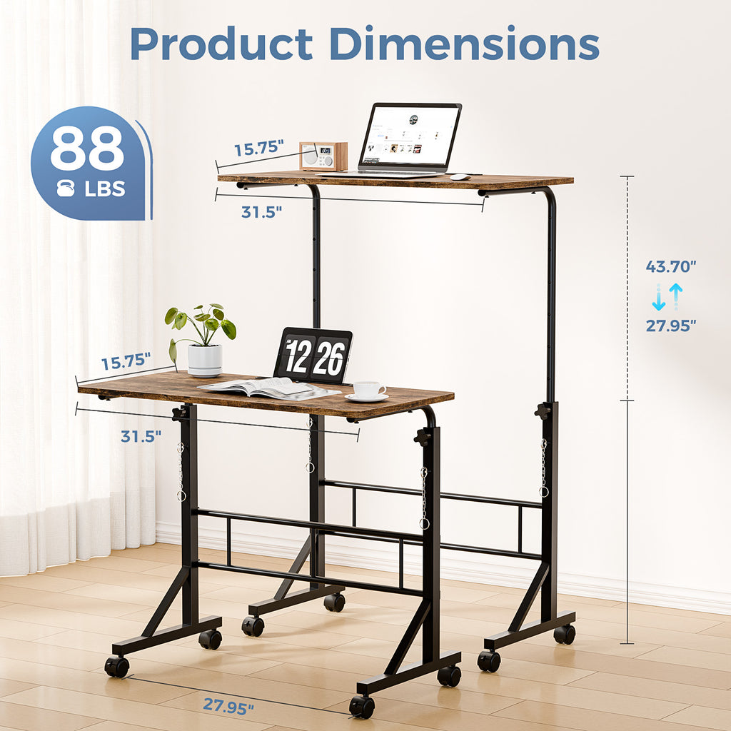 31.5-inch Adjustable-height Mobile Desk, Equipped With Locking Wheels And Clasps, Suitable For Mobile Desks And Active Home Offices — product image 2