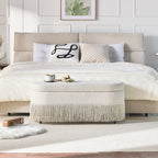 Oval Upholstered Storage Ottoman with Fringe Trim & Lift-Top Lid - 39l X 16w X 17h — product image 3