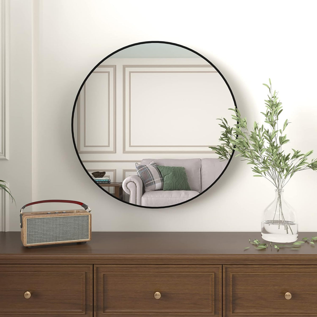 36 Inch Black Metal Framed Round Bathroom Mirror for Wall. — product image 1