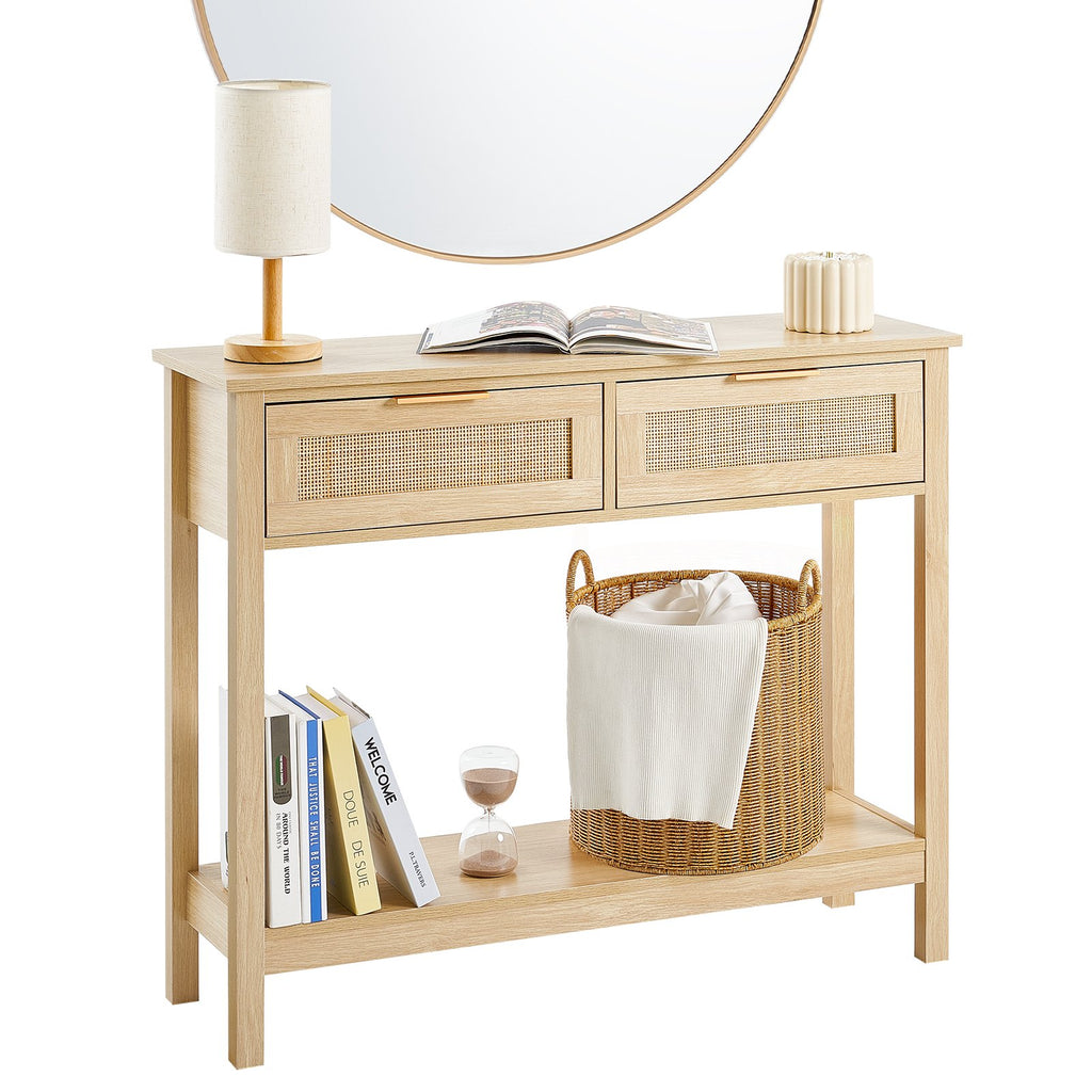 Rattan Console Table with 2 Storage Drawers — product image 1