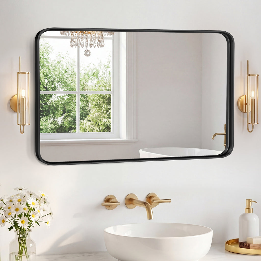 Black rectangular metal wall mirror — view 3