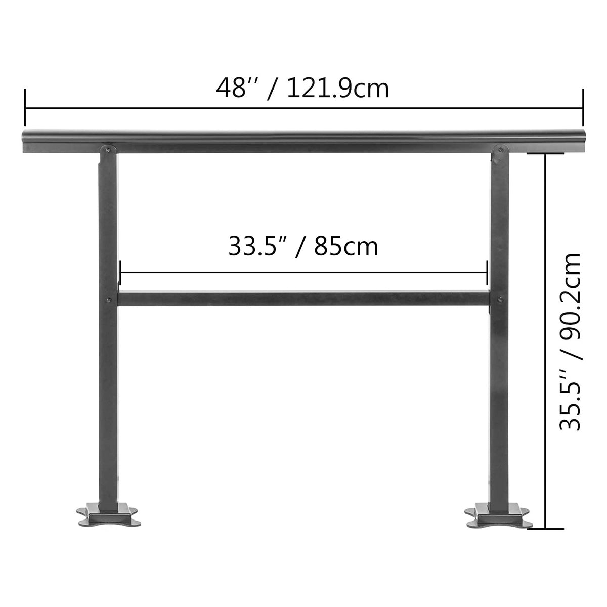 VEVOR Handrail Outdoor Stairs 47.6 X 35.2 Inch Outdoor Handrail Outdoor Stair Railing Adjustable From 0 To 30 Degrees Handrail For Stairs Outdoor Aluminum Black Stair Railing Fit 3-4 Steps — product image 1