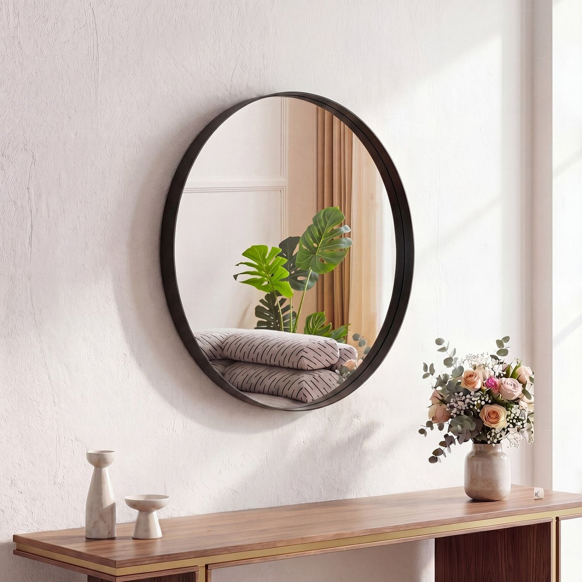 Gold aluminum wall mirror frame and mounting detail