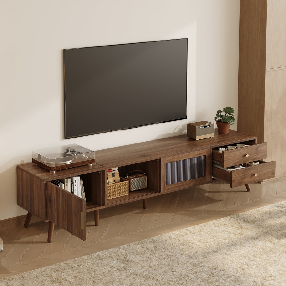 76 Modern Minimal Glass-Doors TV Stand for TVs Up to 85 Inches — product image 2