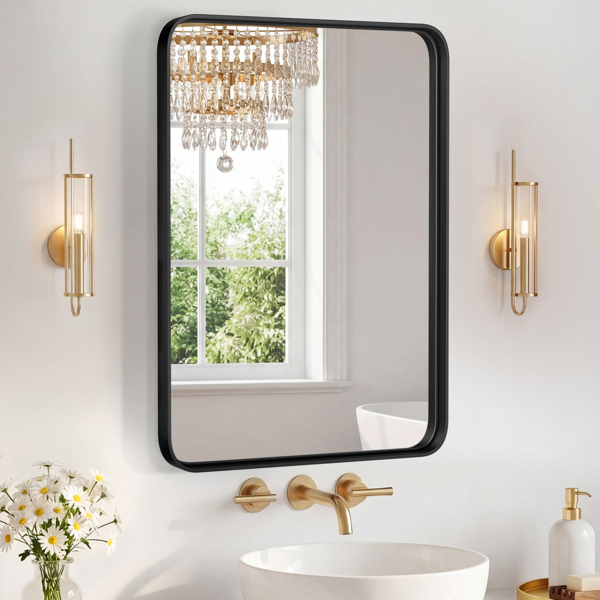 Black rectangular metal wall mirror
