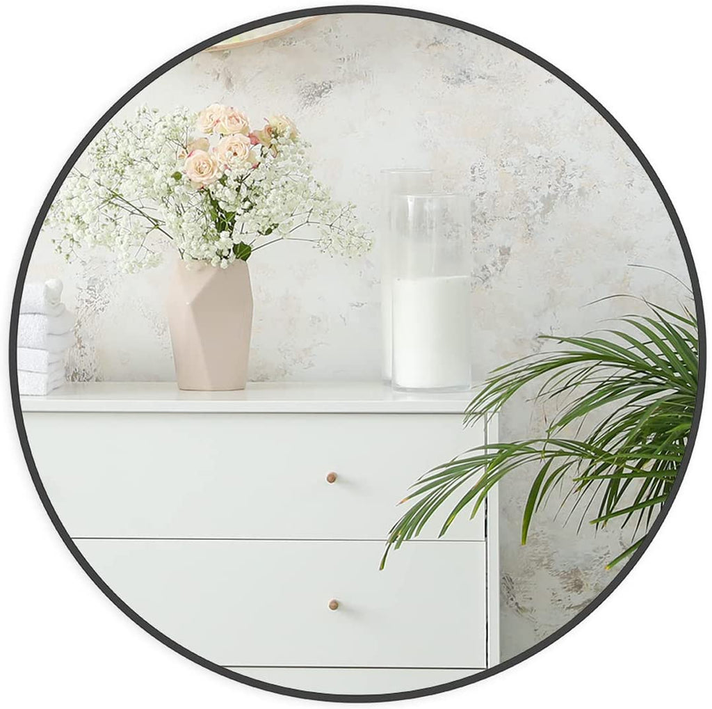 24 Inch Black Metal Framed Round Bathroom Mirror for Wall. W2203p182012 — product image 3