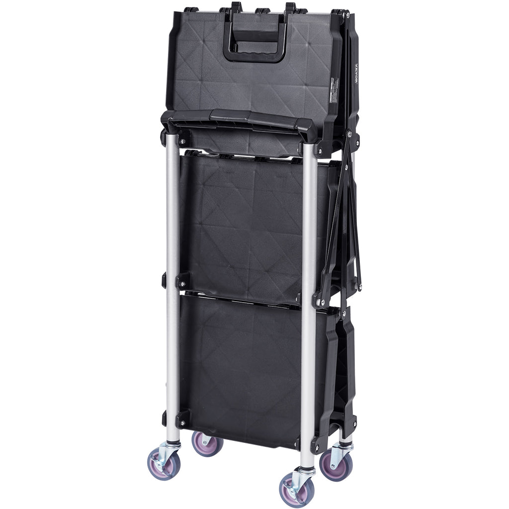 VEVOR Foldable Utility Service Cart, 3 Shelf 165LBS Heavy Duty Plastic Rolling Cart With Lockable Wheels, Ergonomic Handle, Portable Garage Tool Cart — product image 1