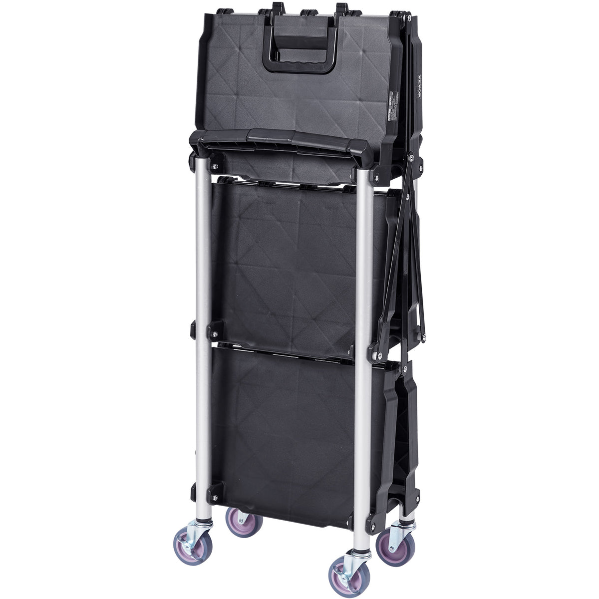 VEVOR Foldable Utility Service Cart, 3 Shelf 165LBS Heavy Duty Plastic Rolling Cart With Lockable Wheels, Ergonomic Handle, Portable Garage Tool Cart — product image 1