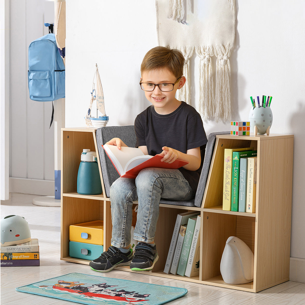 6-Cubby Kids Bookcase with Reading Nook and Cushion — product image 2