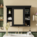 35'' X 28'' Black Wall Mounted Bathroom Storage Cabinet with Mirror Door — product image 1