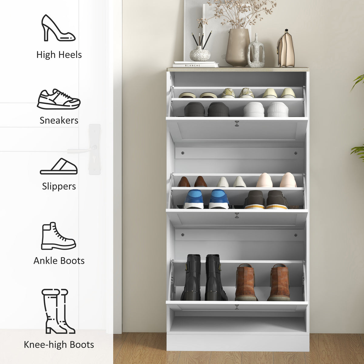 Modern Shoe Storage Cabinet with 3 Flip Drawers and Adjustable Shelves for 12-18 — product image 2