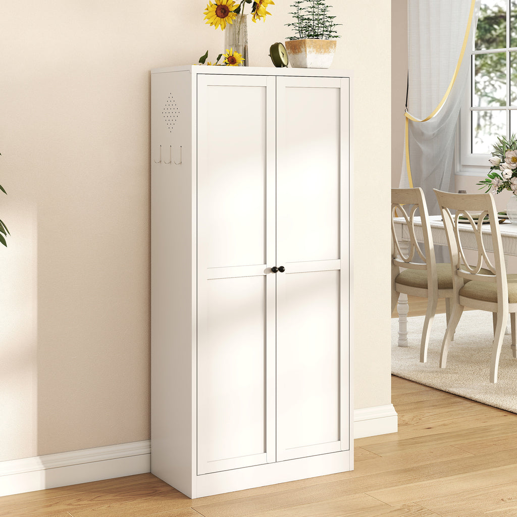 61  White Metal Kitchen Pantry Cabinet Adjustable Storage With 4 Shelves  110lb Capacity , Heavy Duty Freestanding Pantry Organizer For Kitchen, Pantry, Living Room — product image 1