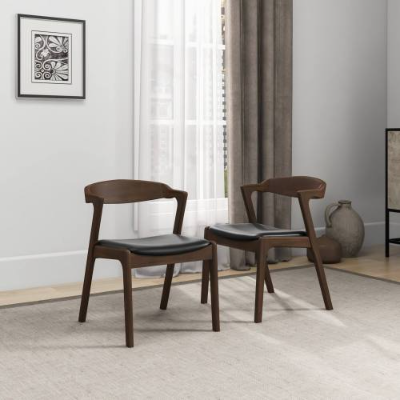Dakota Solid Wood Black Leather Dining Chair Set of 2 — product image 1
