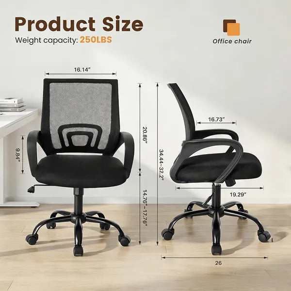 Ergonomic Office Desk Gaming Chair Mid Back With Lumbar Support Rocking Mode Height Adjustable With Fixed Armrest For Office — product image 3