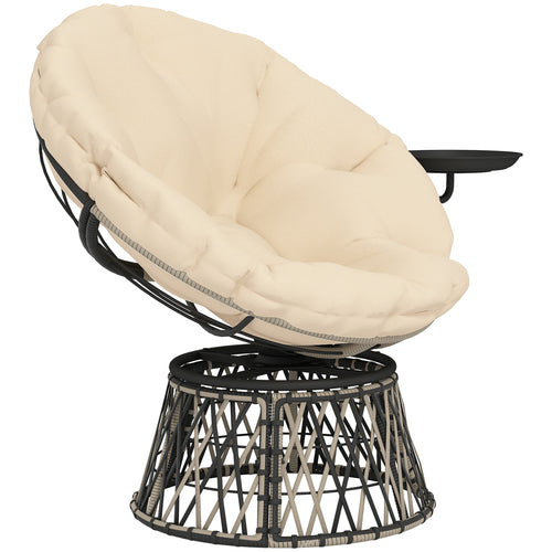 360° Swivel Outdoor Papasan Chair — 39" Overstuffed Circle Chair with Side Tray — product image 1