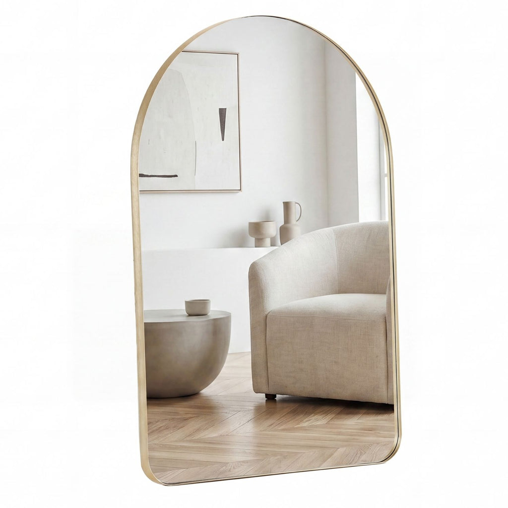 Arched Wall Mirror For Bathroom Over Sink, Arched Rounded Rectangle, Modern Vanity Mirror With Matte Metal Deep Frame, For Home Decor, Living Room — product image 1