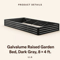 Galvalume Raised Garden Bed, Dark Gray, 8 × 4 ft. product detail