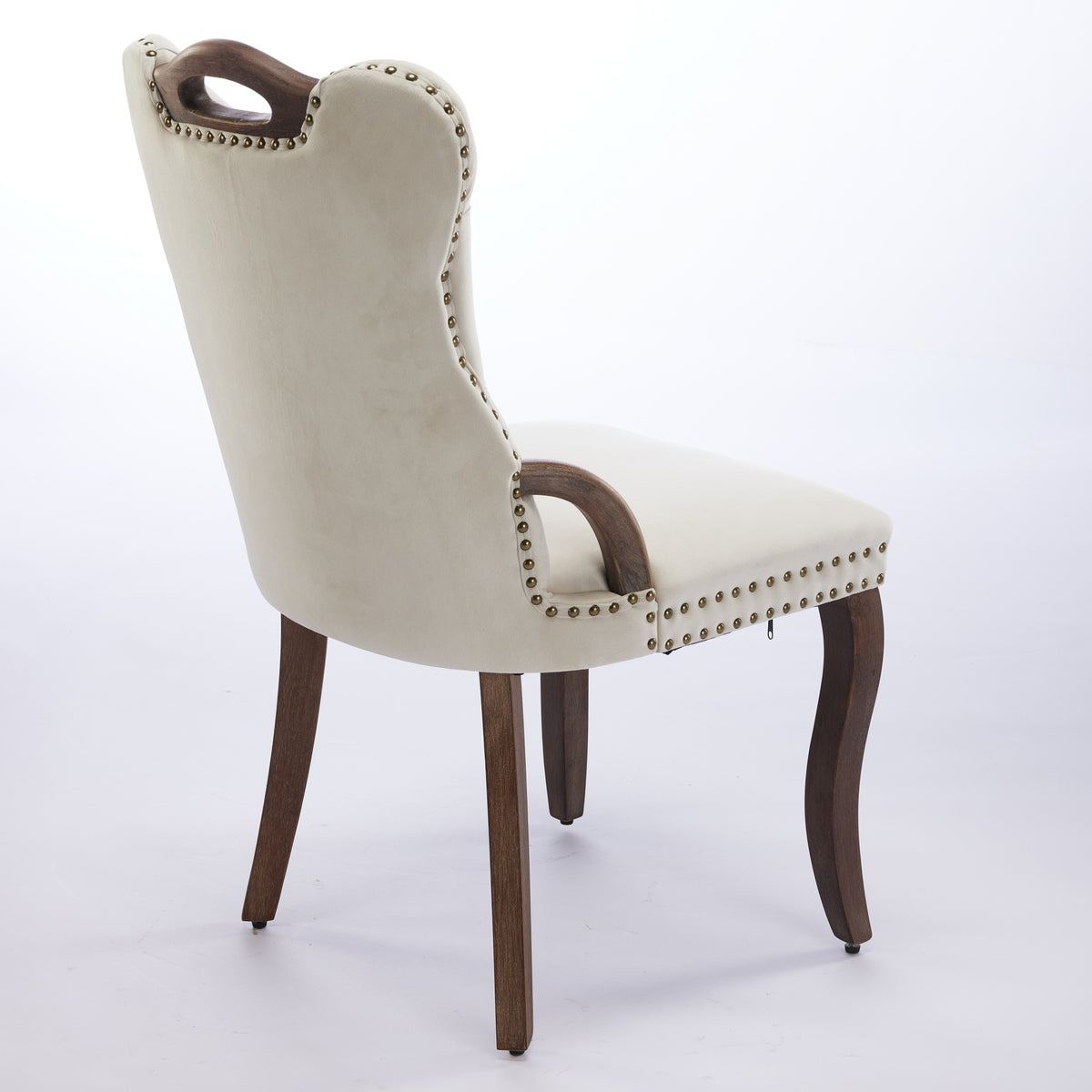 Velvet Dining Chair with Handmade Tufted Trim — Solid Wood Handles on Top and Sides — product image 3