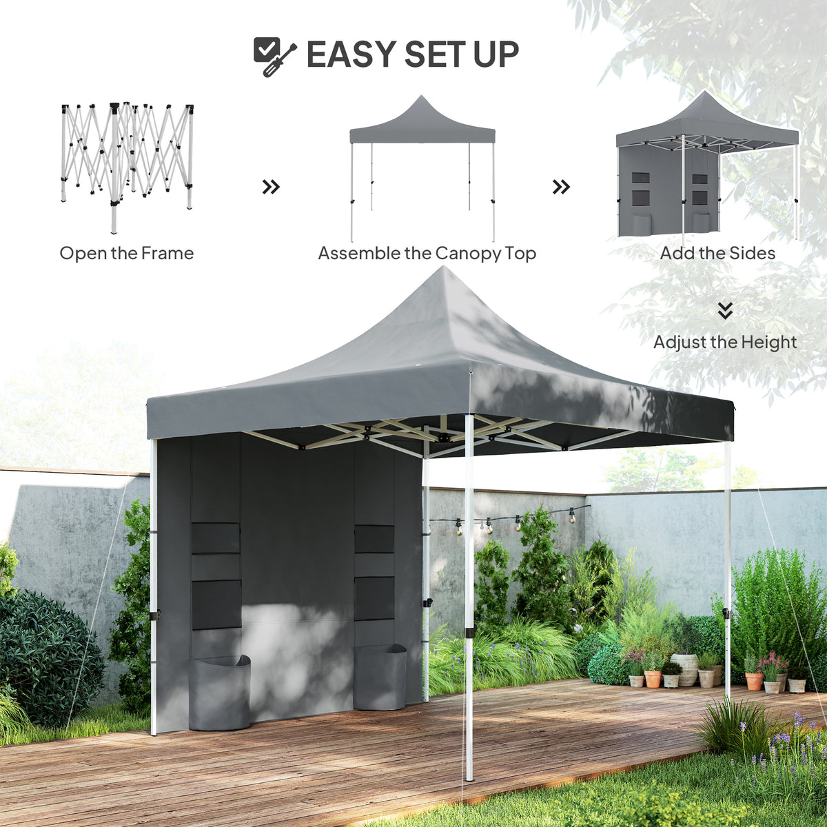 10 x 10 Heavy Duty Pop Up Canopy Tent with Sidewall, UPF50+ Instant Sun Shelter with Storage Pockets, Gray — product image 3