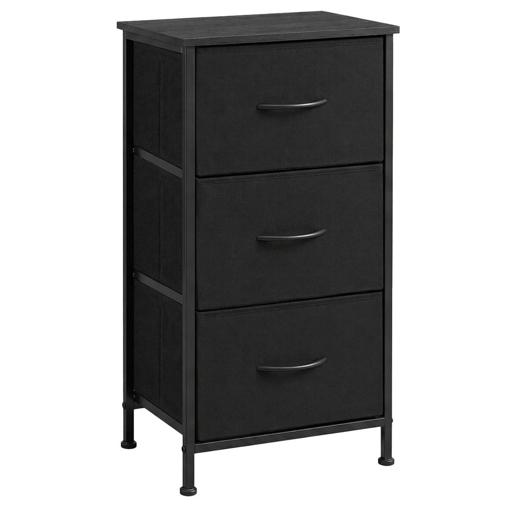 Three-drawer fabric storage dresser in black