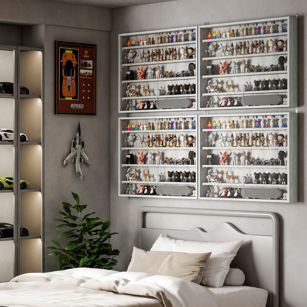 5-Tier Display Cabinet, Wall-Mounted Display Case with 2 Glass Doors and Adjustable Shelves, Gray — product image 2