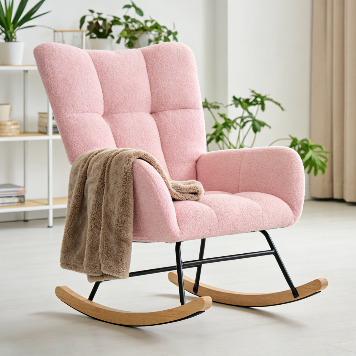 Swing Chair, Made Of Teddy Fabric, Equipped With A High Backrest And A Seat With A Cushion. — product image 3