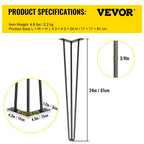 VEVOR Hairpin Table Legs 24Black Set Of 4 Desk Legs 880lbs Load Capacity  Each 220lbs  Hairpin Desk Legs 3 Rods For Bench Desk Dining End Table Chairs Carbon Steel DIY Heavy Duty Furniture Legs — product image 1