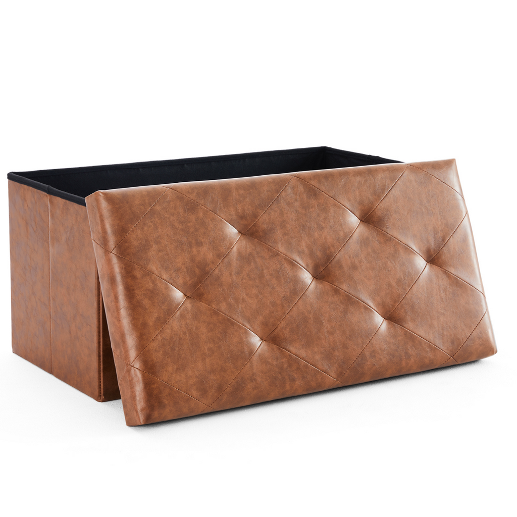 Brown folding storage ottoman bench — view 3
