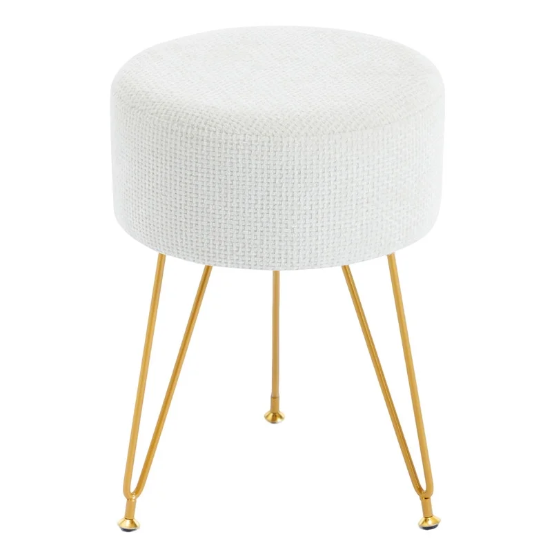 Round Low Stool, With Artificial Fur Seat Cover, Equipped With 3 Metal Legs, Suitable For Dressing Room, Living Room And Bedroom. — product image 1