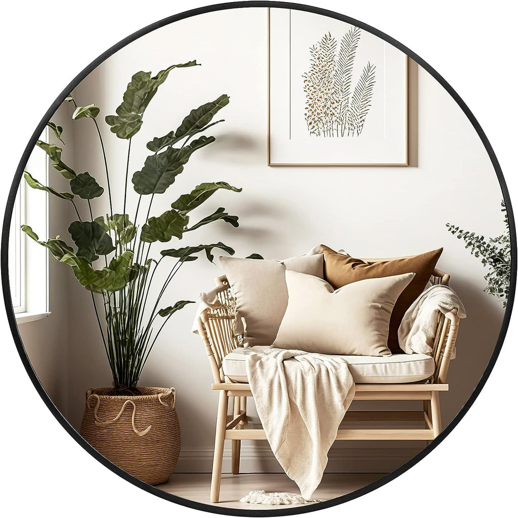 36 Inch Black Metal Framed Round Bathroom Mirror for Wall. — product image 3