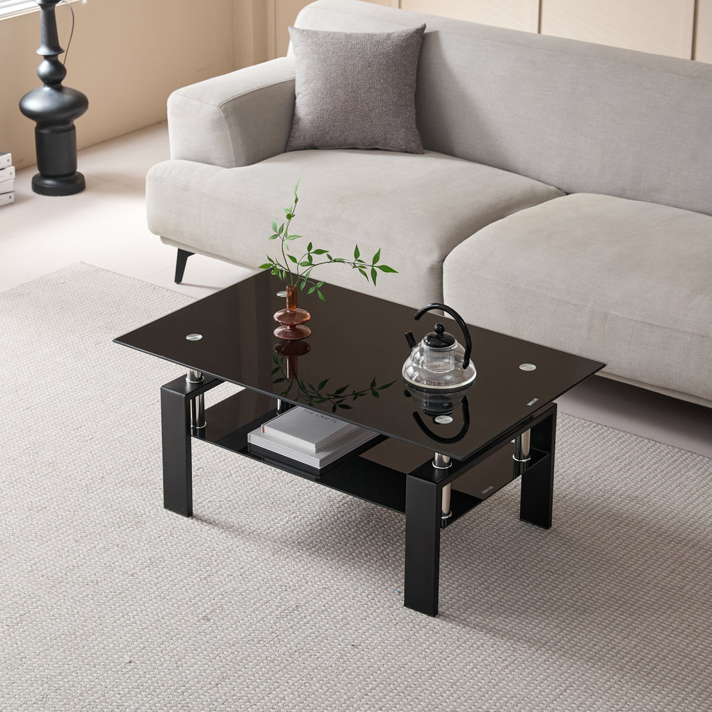 Tempered Black Glass Coffee Table — 2-Layers Tea Table — product image 2