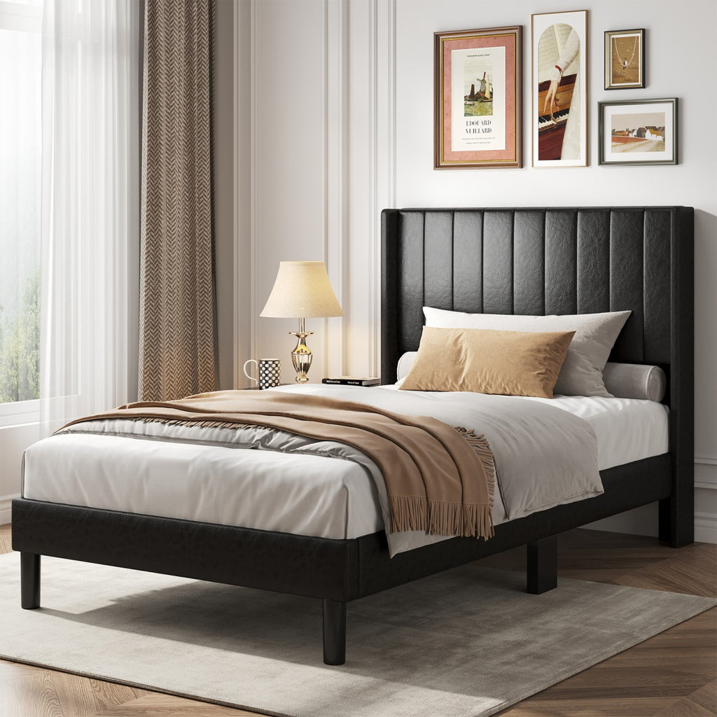 Double Bed Frame, Fabric-covered Wing-shaped Headboard And Wooden Crossbars, With A Load Capacity Of 500 Pounds, Without Box Springs — product image 3
