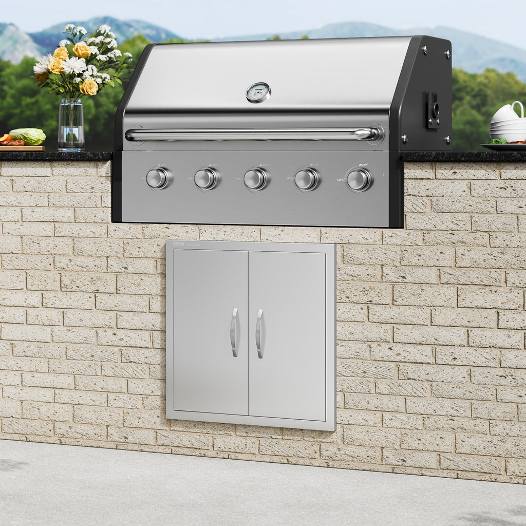 BBQ Access Door, 24W X 24H Inch Double Outdoor Kitchen Door, Stainless Steel Flush Mount Door, Double Wall Vertical Door With Handles And Hooks, For BBQ Island, Grilling Station, Outside Cabinet — product image 1