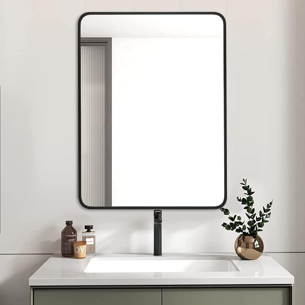 24x32 Inch Black Metal Framed Rectangular Bathroom Mirror for Wall. — product image 3