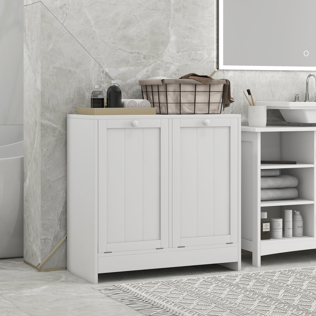 Tilt-Out Laundry Storage Cabinet with 2 Compartment Hampers — product image 2