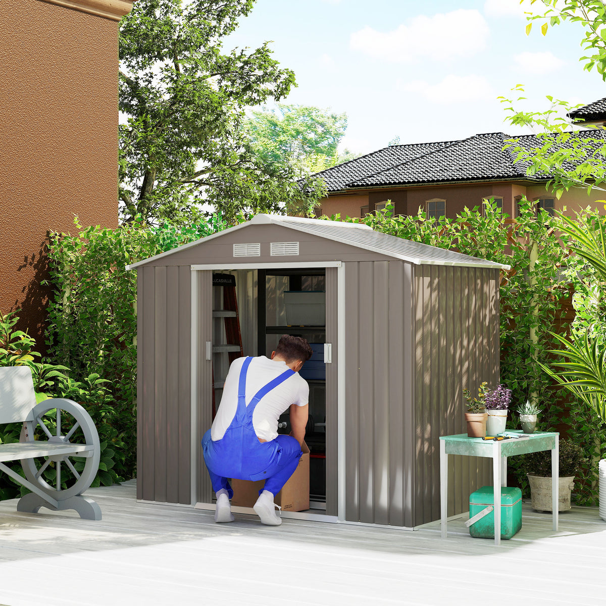 7 X 4 Outdoor Storage Shed — Garden Tool Metal Shed with Foundation Kit — product image 3