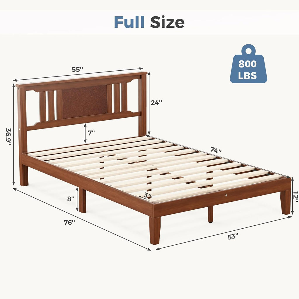 Solid Wooden Bed Frame With Headboard, Sturdy Wooden Crossbars For Support, Heavy Pine Bedroom Bed Frame — product image 2