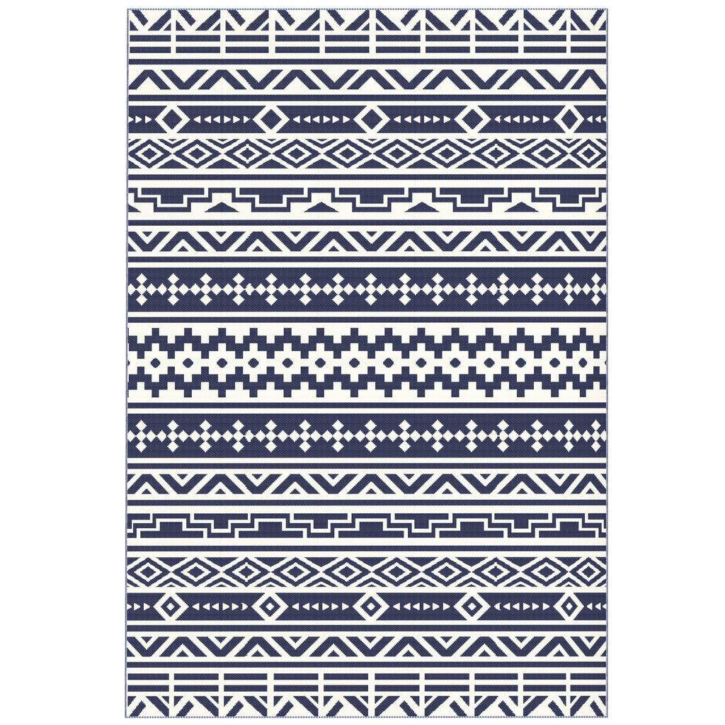  Reversible Outdoor Rug, Waterproof Plastic Straw with Carry Bag, 6' x 9', Blue & White Geometric — product image 1